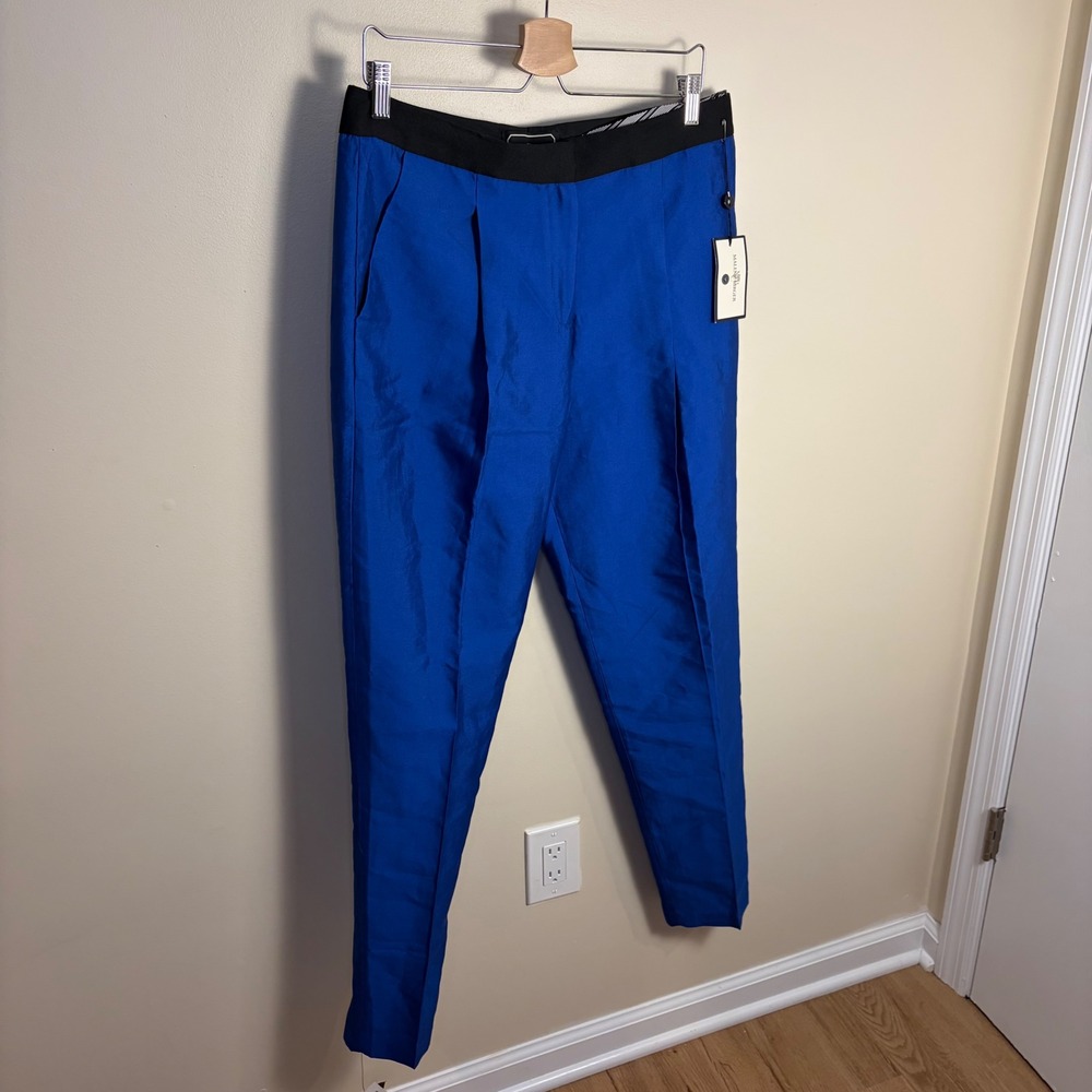By Malene Birger Pants Womens 40 Blue Chima Silk Cotton Tapered High Rise New - Picture 4 of 9